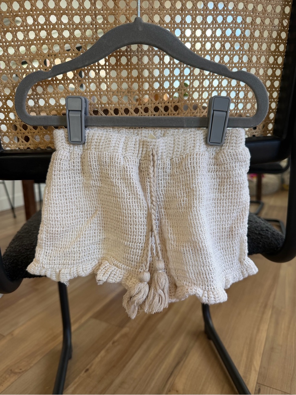 Rylee + Cru Cream Crochet Shorts with Tassel Tie